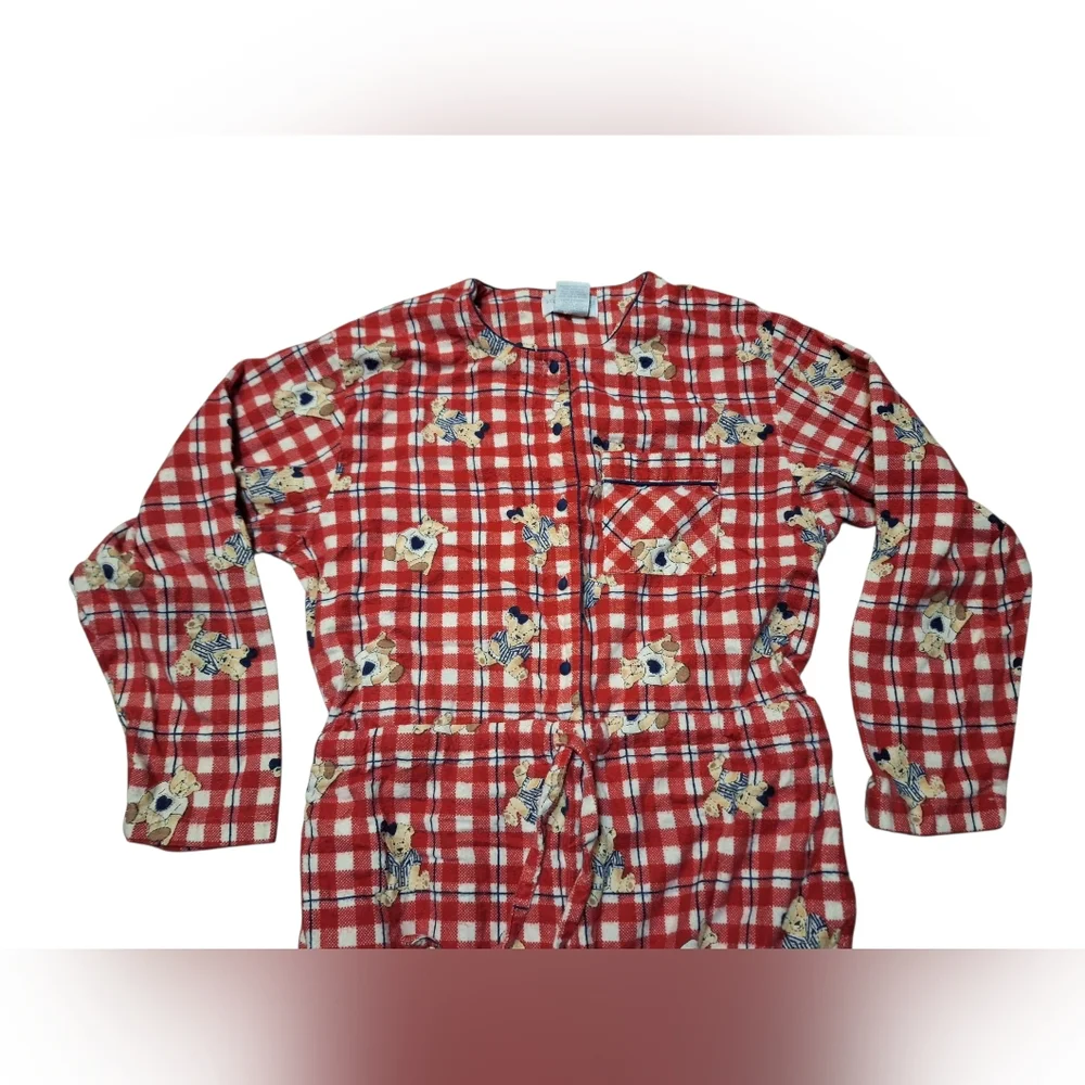 Vintage AOP Teddy Bear Flannel PJ Romper Medium